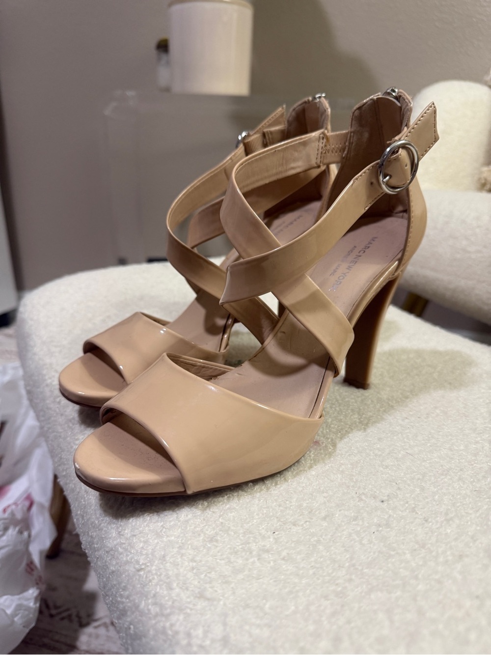 Marc New York Andrew Marc Nude Patent Strappy Heels Sandals Women’s Size 8